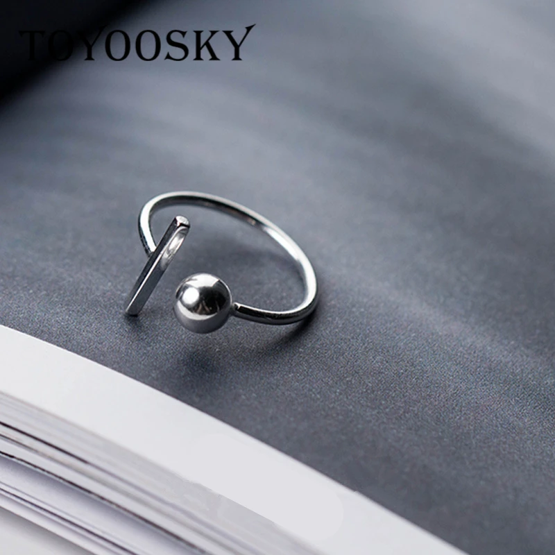 TOYOOSKY Real 925 Sterling Silver Fashion Jewelry Stick and Ball Cocktail Finger Ring Sizable 5 6 7 Girls Teens Women Gift