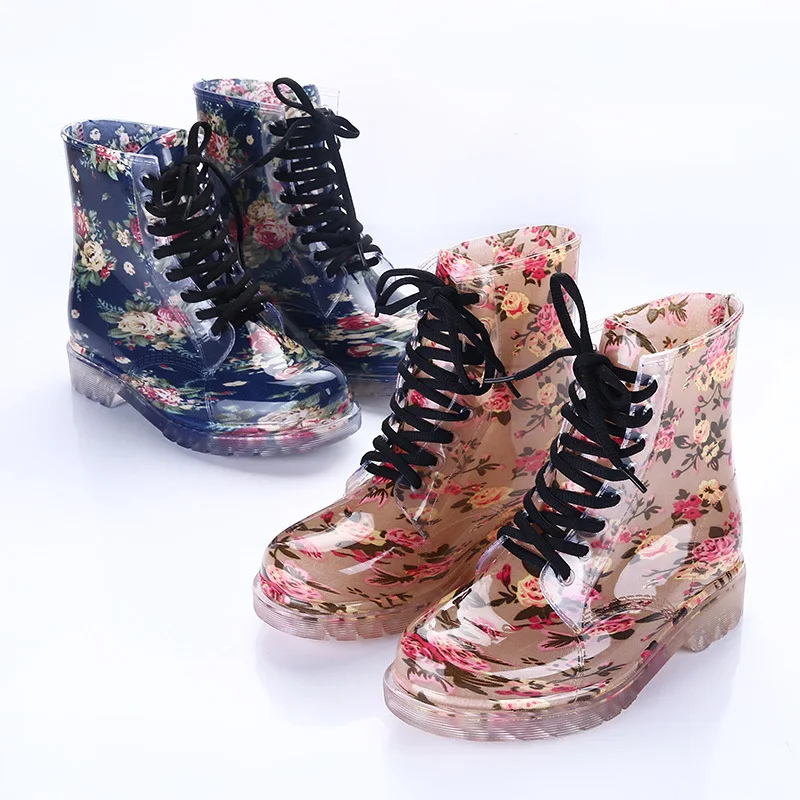 Women Rain Boots Transparent Waterproof Colorful Spring Autumn Shoes Rain Boot Woman Leopard Print Ankle Boots Large size 40