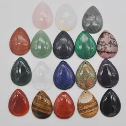 40x30MM Mixed Stone Agate Quartz Crystal Amethyst Lapis Tigereye Beads Teardrop CAB Cabochon Hole Jewelry For Woman Gift Pendant