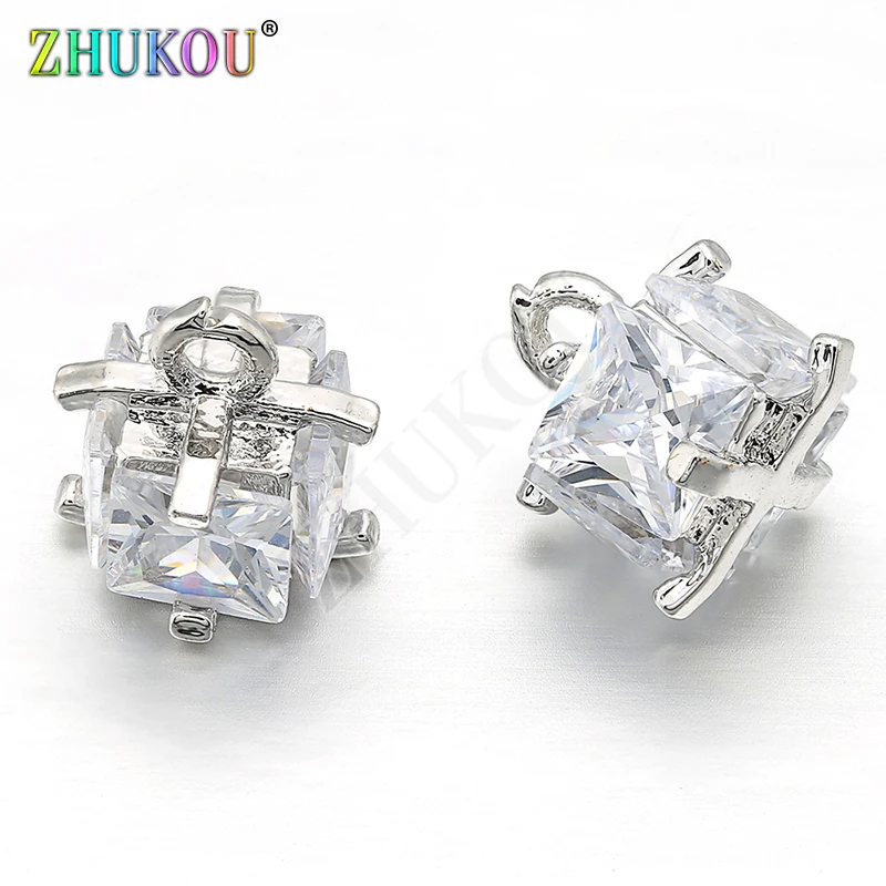 7*7mm Brass Cubic Zirconia Charms Pendants Links, Mixed Color, Hole: 1mm, Model: VD250