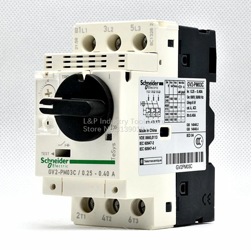 100% New Original Schneider GV2-PM03C Magnetic Motor Circuit Breaker Protection TeSys Deca GV2PM03C 0.25-0.4A 3P Update To Black