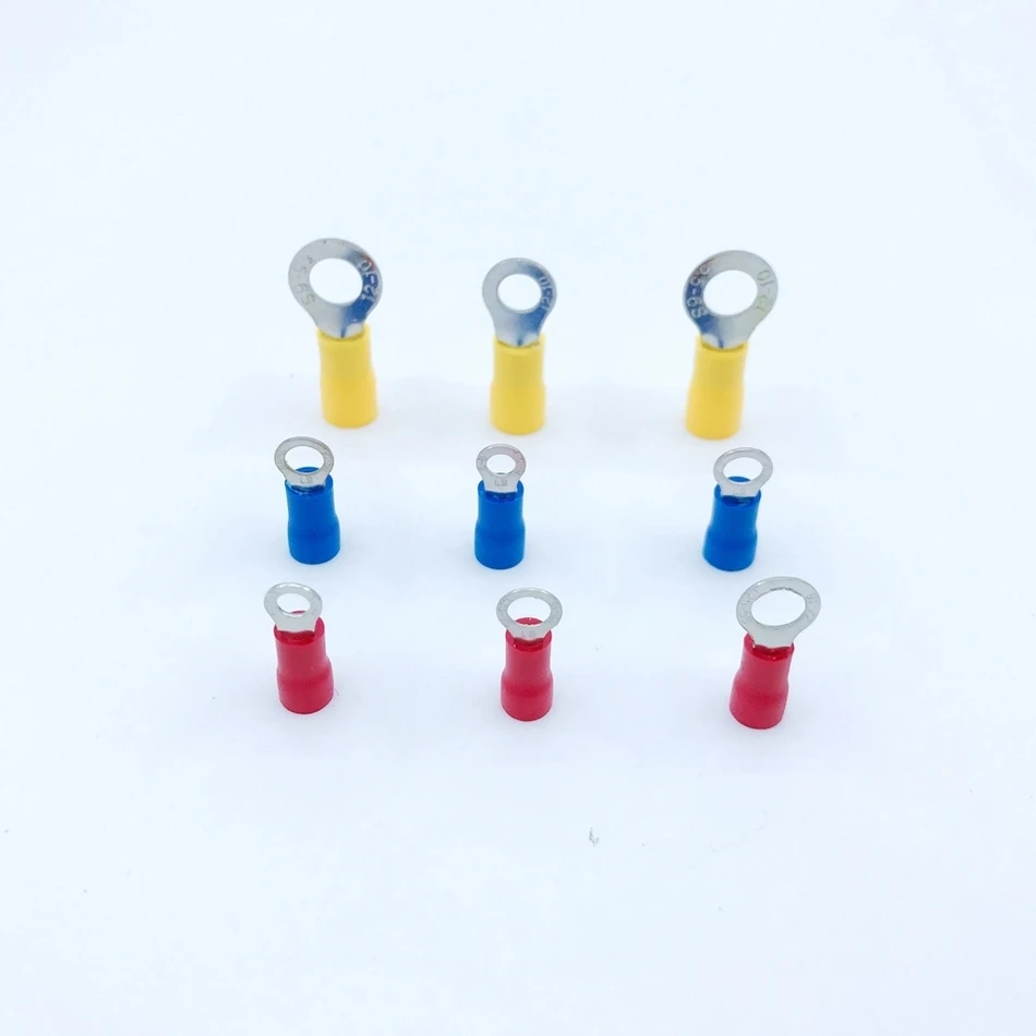 Ring Insulated Connector Terminal Block 100PCS RV1.25-3 Red Cable Wire Electrical Crimp Terminator A.W.G 22-16 Cap