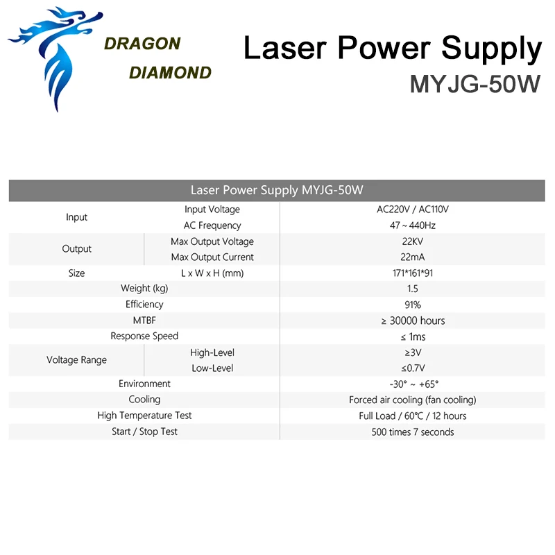 Imagem -06 - Dragão Diamante 50w Co2 Fonte de Alimentação do Laser para Co2 Tubo do Laser para Co2 Gravura Máquina Corte Myjg50w Categoria