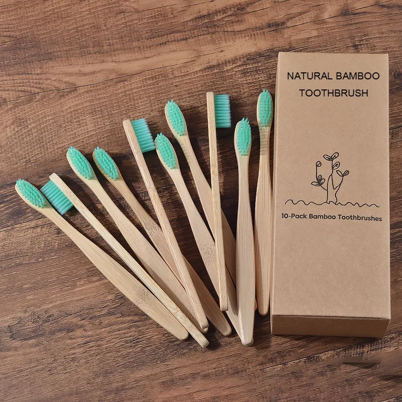 10Pcs Bamboo Toothbrush Eco Friendly Wooden Tooth Brush BPA Free Soft Bristle Tip Charcoal Adults Oral Care Toothbrushes