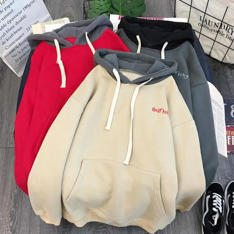 Zuolunouba Mùa Đông Nữ Dài Tay Áo Thêu Khâu Bông Tai Kẹp Nữ Hoodie Nỉ Chữ Thời Trang Áo Thun Chui Đầu