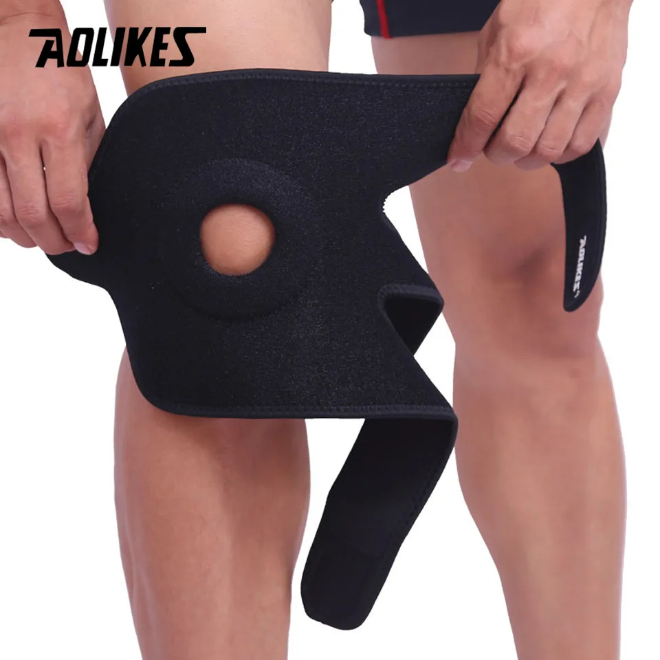 AOLIKES 1PCS Adjustable Elastic Knee Support Brace Kneepad Patella Knee Pads Hole Sports Kneepad Safety Guard Strap For Running