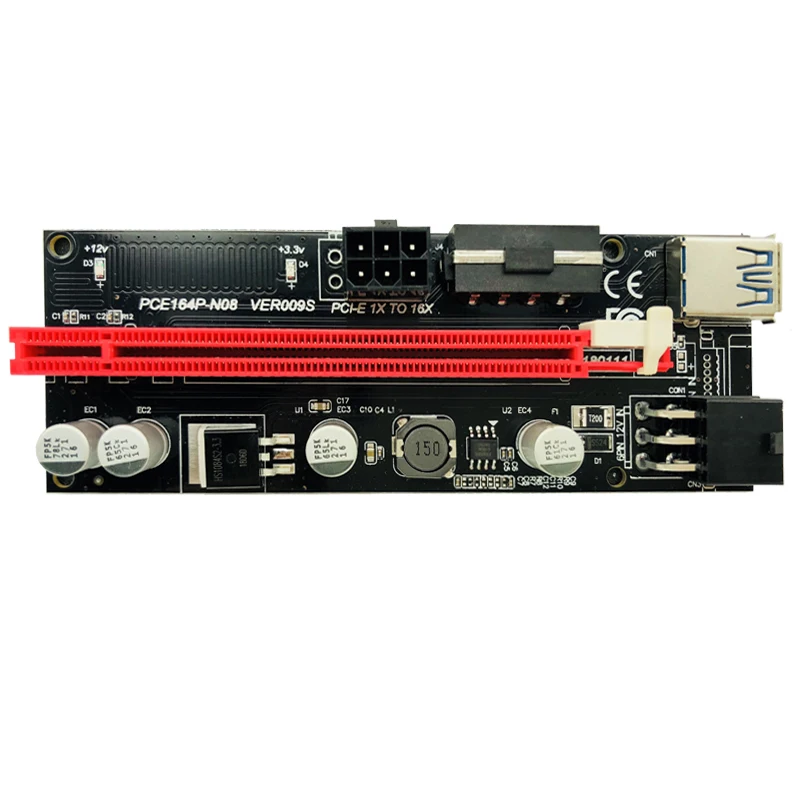 

10PCS 009S PCIE PCI-E 1x to 16x PCI Express Riser Card Molex 6pin Power Supply Adapter SATA to USB 3.0 Cable for BTC ETH Mining