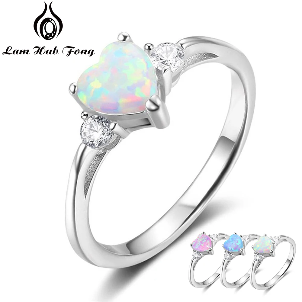 Classic Eternal Heart Rings Silver Color Blue Pink White Opal Women's Ring Engagement Finger Ring Fashion Jewelry for Women