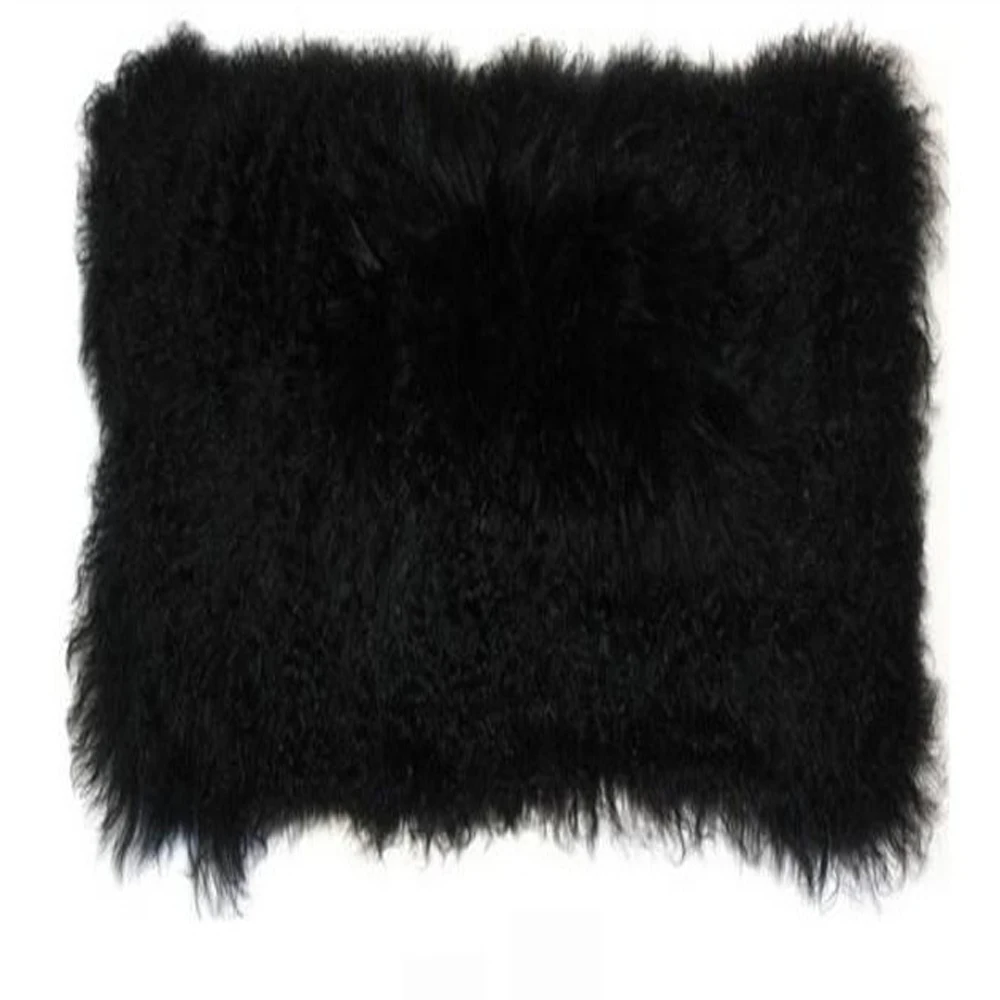 Real Mongolian Fur Pillow Cover Genuine Black Tibetan Lamb Fur Cushion Covers Sofa Decorative 12 