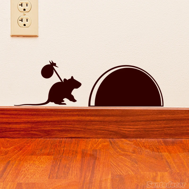 Cute Amusing 3D Mouse Hole Mouse Travelling Mural Decor Vinyl Wall Sticker Art Decals Living Room House Decoration 15 cm x 18 cm