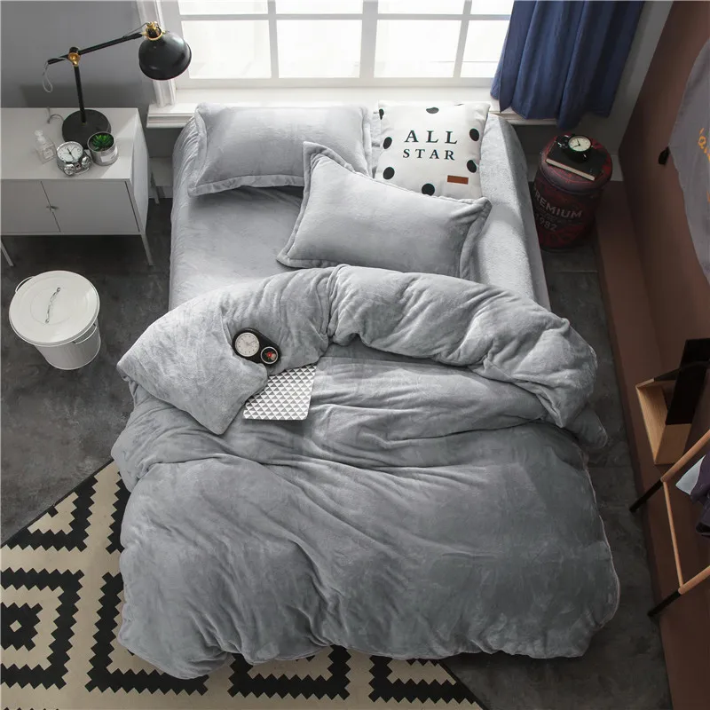 

Fleece Warm Twin Full Queen King size Bedding Set Gray Brown Duvet/Quilt cover Bed Fitted sheet set ropa de cama parrure de lit