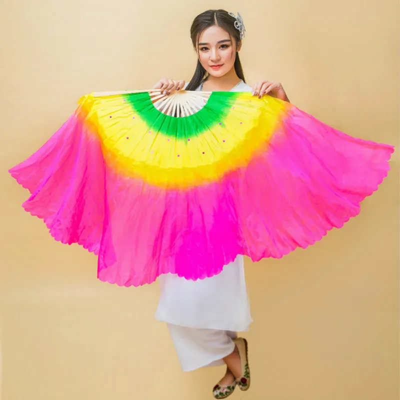 Colorful Adult Dance Fan Double-sided Silk Hand Fan with Long Floating Square Dance Performance Props abanicos para boda