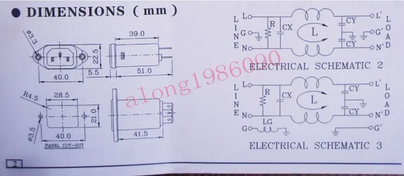 シャーシマウントemiフィルターac、電源ラインフィルター、CW1D-3A-T、iec 320 c14、115v、250v、3a