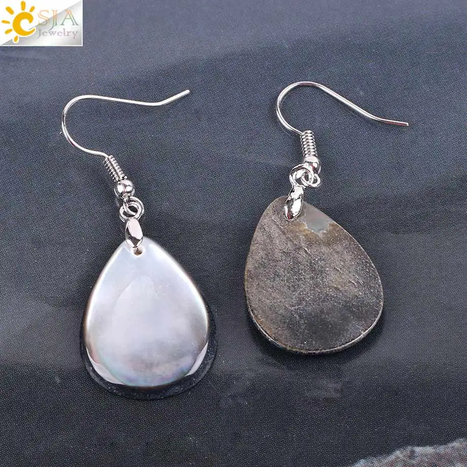 CSJA Vintage Natural Black Shell Water Drop Earrings for Women Mother of Pearl MOP Beads Statement Earrings Jewellery E843