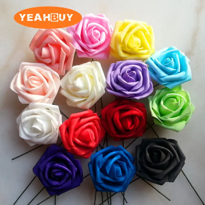 

100pcs 7CM PE Artificial Foam Roses with stem For Home And Wedding Decoration DIY wedding bouquet making