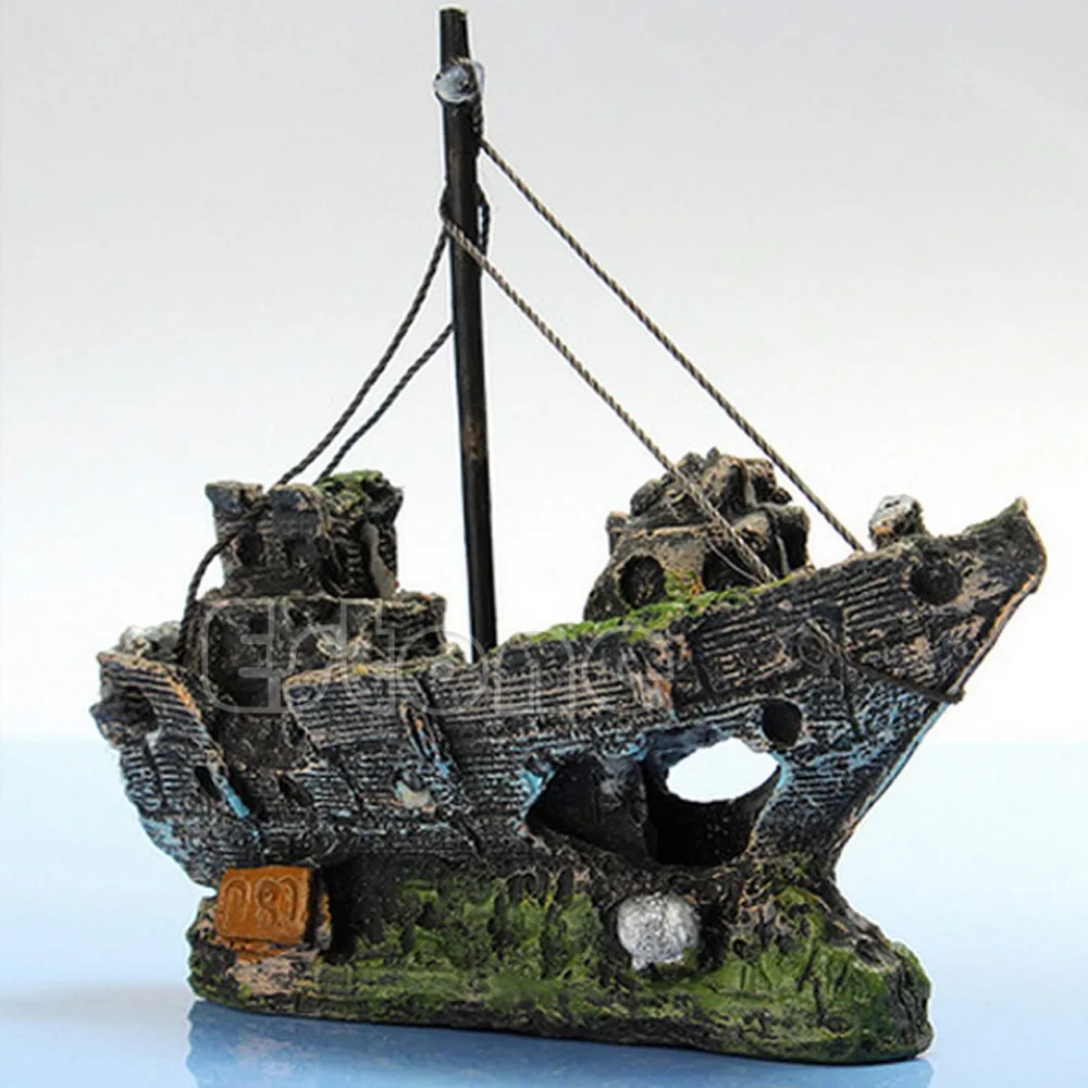 Wreck Sunk Ship Aquarium Ornament Sailing Boat Destroyer Fish Tank Cave Decor Free shipping-Y102