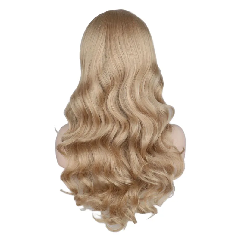 QQXCAIW Long Wavy Natural Mixed Blonde Wig Women  Party Lady Heat Resistant  Synthetic Hair Wigs