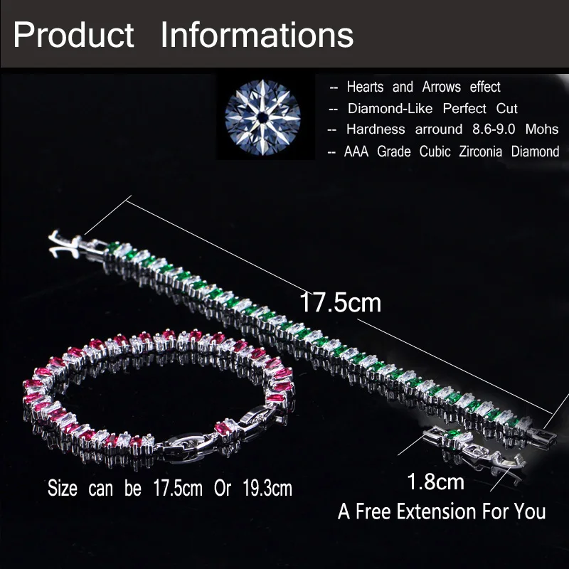CWWZircons Fashion Brand Luxury Jewelry Silver Color Suqare AAA Cubic Zirconia Womens Bracelets with Blue Green Crystal CB092