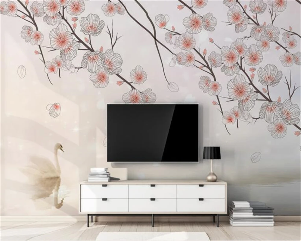 

beibehang Custom wallpaper mural fashion pink plum flower swan background wall wall papers home decor papel de parede wallpaper