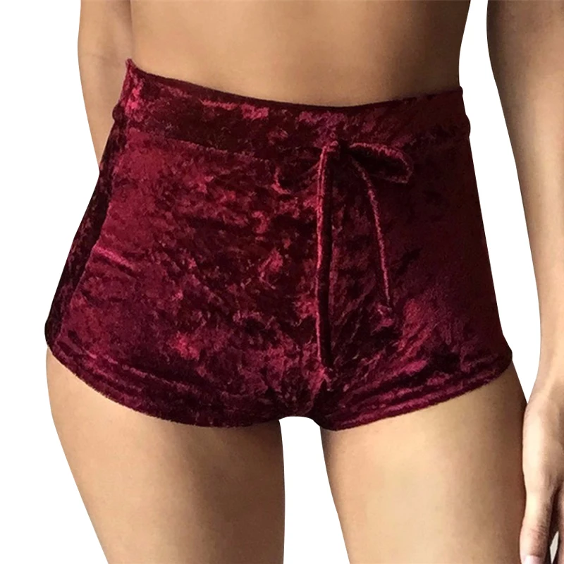 Sexy Velvet Women Shorts 2016 4 Color New Fashion High Waist Lace Up Shorts Autumn Winter Mini Skinny Shorts Femininos Plus Size