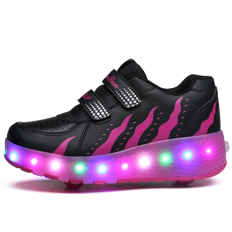 LED Children Shoes Boys & Girls With Two Wheels Sports Casual Roller Skates Fashion Kids Sneakers Eur Size 28-41