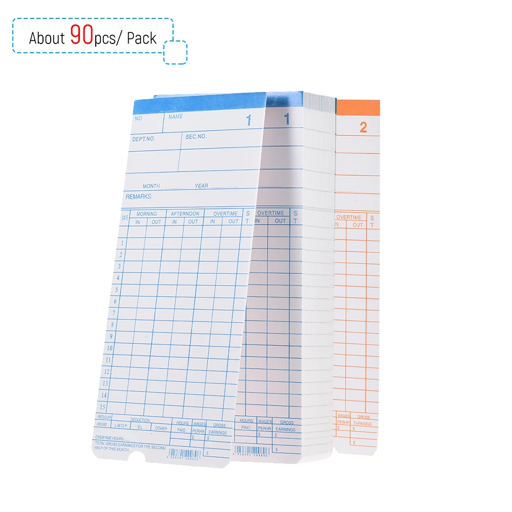 90pcs/ Pack Time Cards Timecards Monthly 2-sided 18 * 8.4cm for Employee Attendance Time Clock Recorder Time Recording