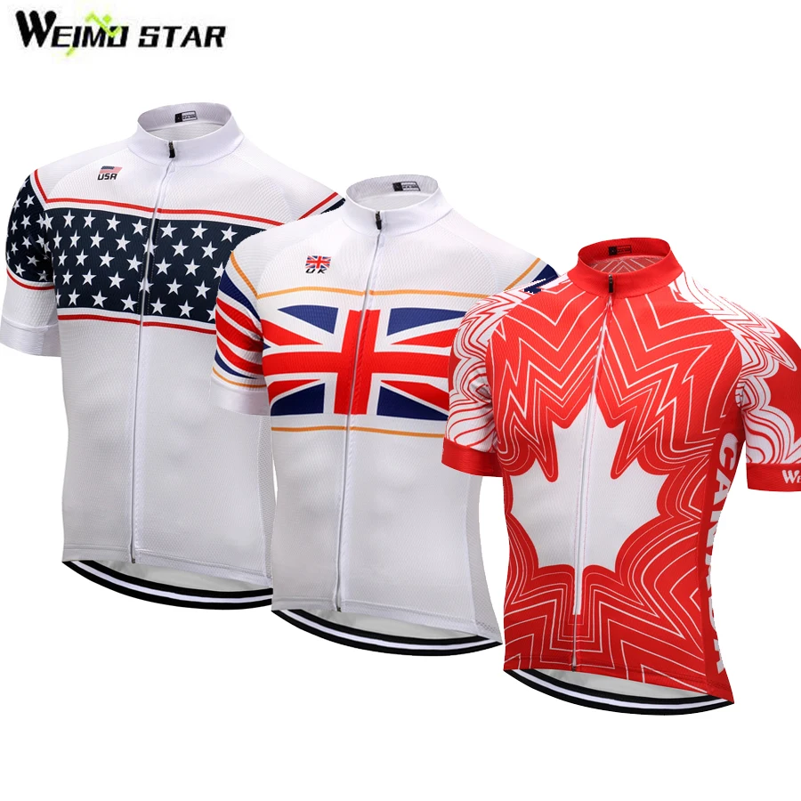 Weimostar Men USA UK Canada Cycling Jersey Summer Maillot Ropa Ciclismo MTB Bicycle Biking Riding Short Sleeve Shirts Top S-4XL