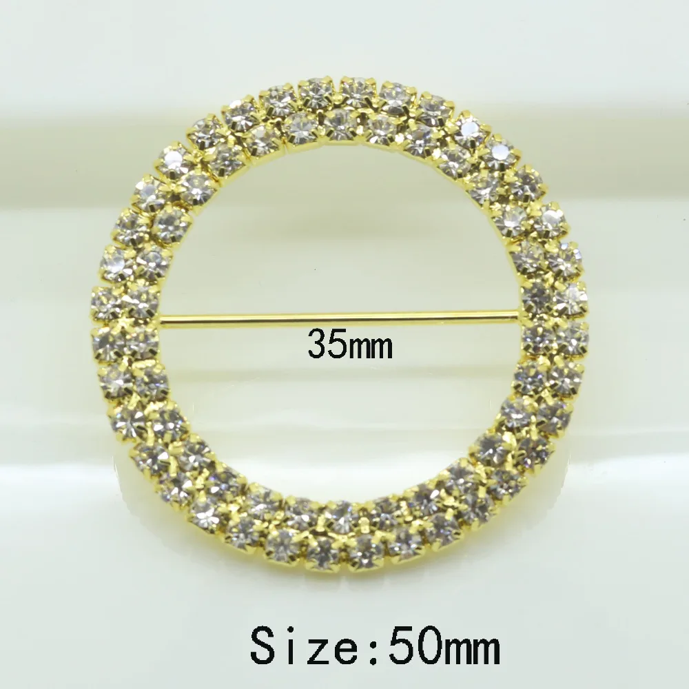 Golden Rhinestone Buckle for Wedding Invitation Card Decoration Diamond Slider 2 Row Round Circle 50mmTop Quality New 2017 10Pcs