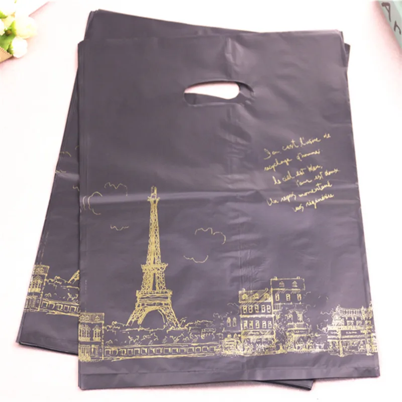 Hot Sale Wholesale 100pcs/lot 30*40cm Luxury Vintage Eiffel Tower Packaging Bags Large Plastic Sacchetti Regalo