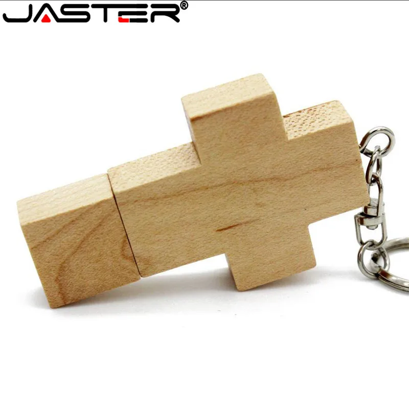 JASTER (free custom logo) wooden cross USB 2.0 usb flash drive keychain pendrive 4GB 8GB 16GB 32GB 64GB gift customer LOGO