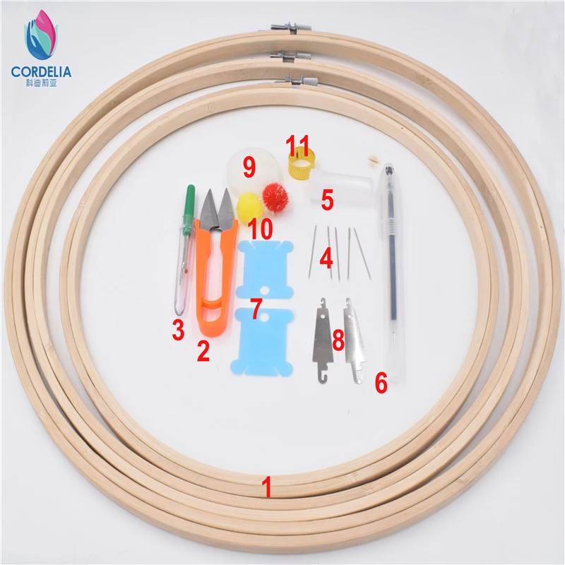 26 30 33cm 3 pcs natural bamboo made embroidery hoop as home DIY tool sets with marking pen needle threader scissor pins seam