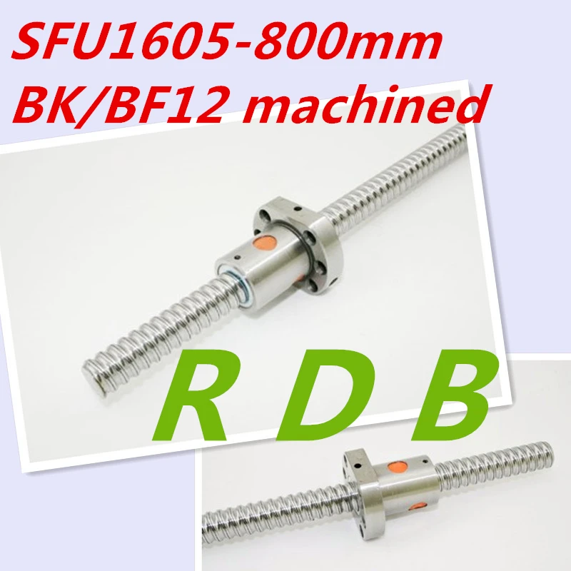 

SFU1605 800mm RM1605 Ball Screw SFU1605 800mm + 1 pc 1605 Single Ball Screw Nut for cnc parts with BK/BF12 end machined