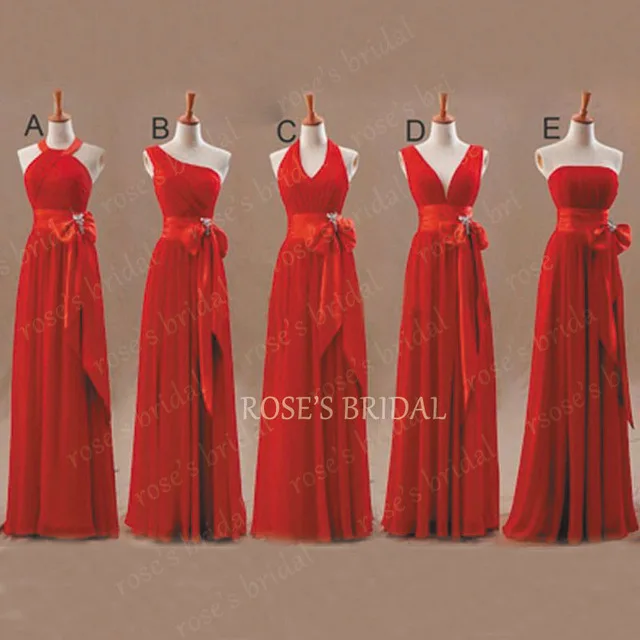 

Vestido De Verao A Line Chiffon Mismatched Red Bridesmaid Dresses 2017 Long Cheap Elegant Wedding Party Dresses Summer Dress