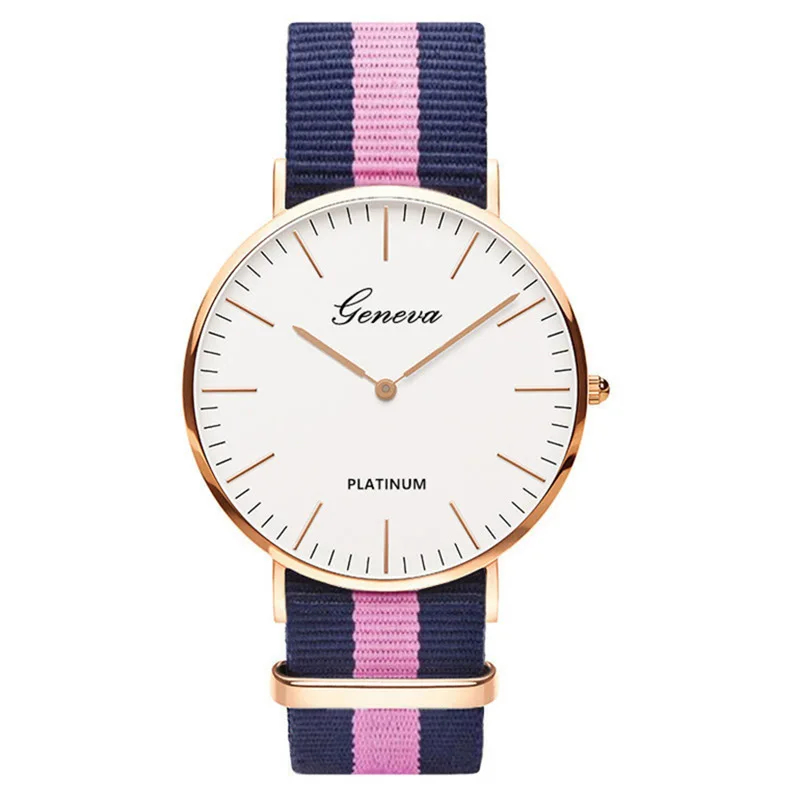 Classic Fashion Stripe Nylon Band Women Watch Top Luxury Brand Men Quartz Wrist Watch Lady Watch Montre Femme Horloge Saat Clock