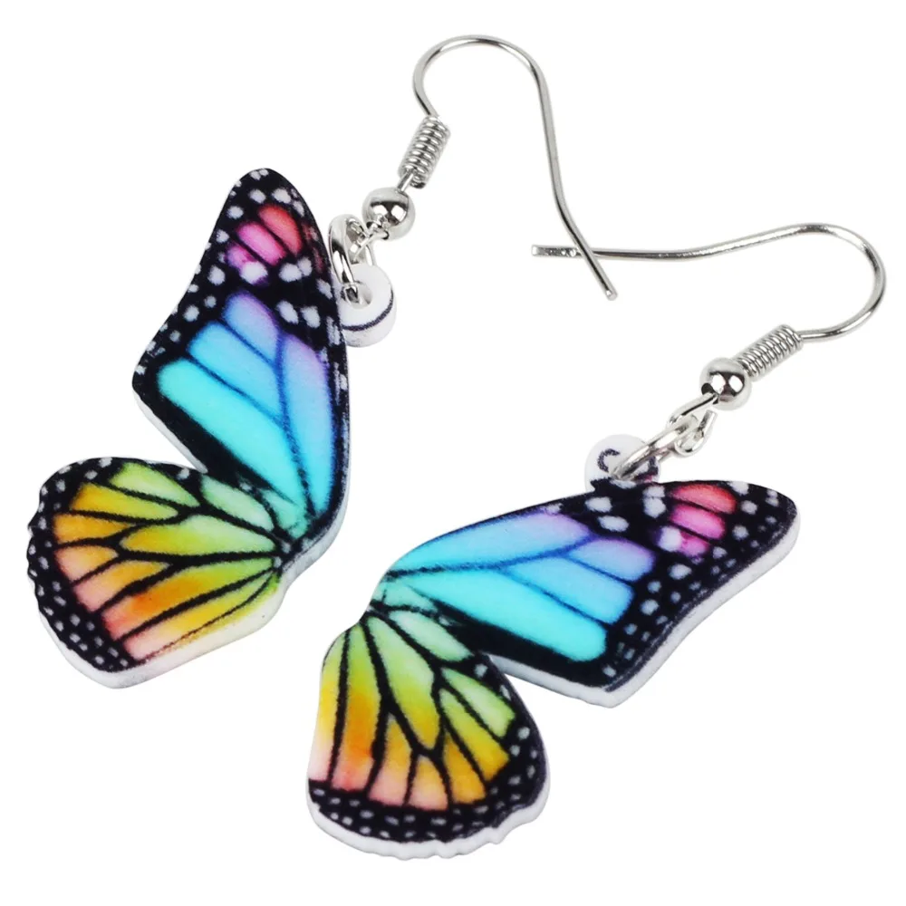 Bonsny Akrilik Warna-warni Butterfly Serangga Anting-Anting Besar Menjuntai DROP Baru Perhiasan untuk Wanita Gadis Wanita Hadiah Massal Aksesoris