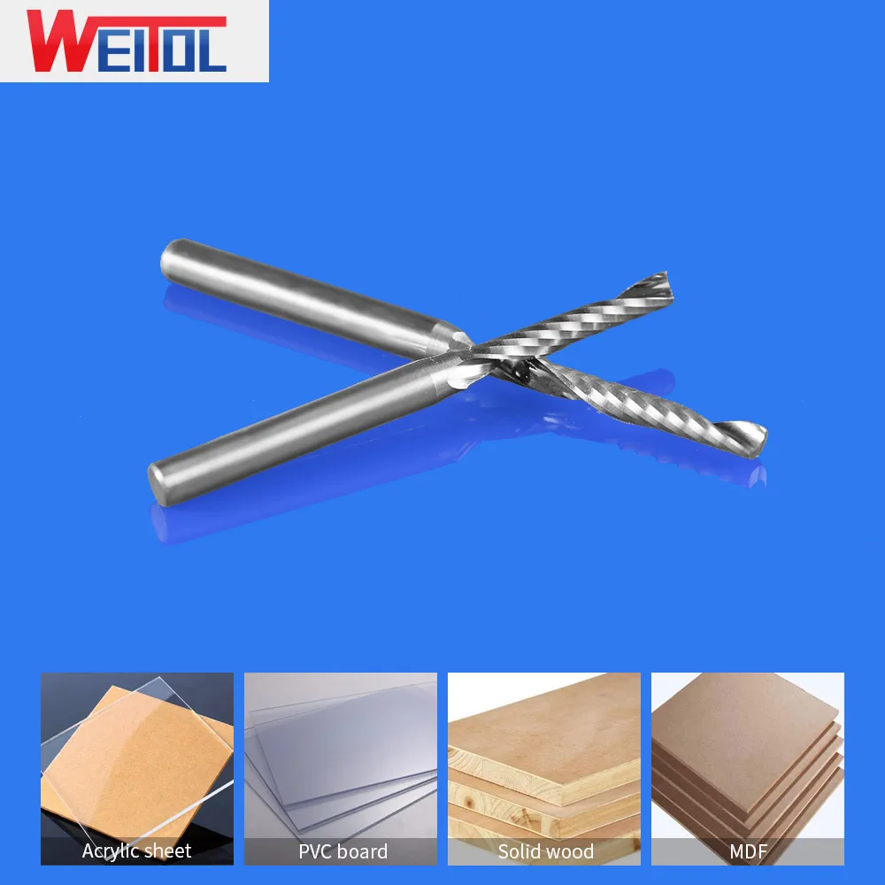 WeiTol-لطاحونة نهاية لولبية واحدة ، مؤخرة N 3.175 مللي متر ، أدوات قطع أكريليك CNC ، لقم نقش ، قاطع طحن ، 10 قطعة