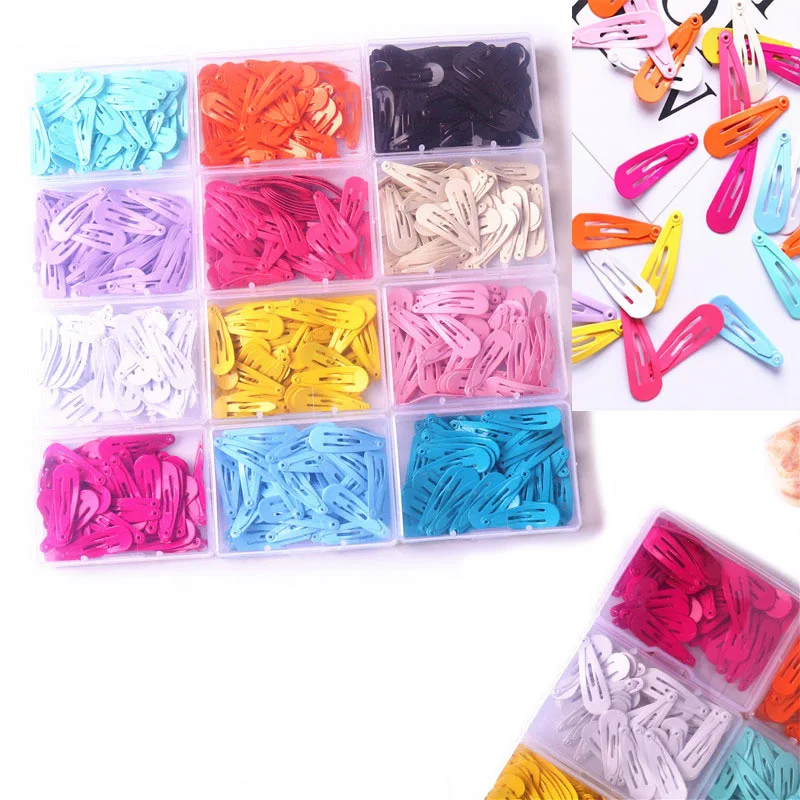 Korean Fashion 50Pcs/Set Solid Candy Color Hair Clip Dripping Hairpin 3cm Barrette Headdress Box Hairclip Girls Hair Accessories