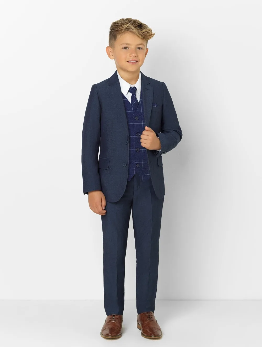 2019 moda abbigliamento per ragazzi risvolto con visiera abiti per bambini moda abbigliamento per bambini Set 3 pezzi abiti da ballo (giacca + pantaloni + cravatta + gilet)