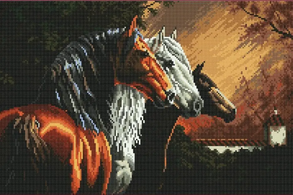 

N 14CT 7x3 three horses Counted Cross Stitch Kits 14CT Embroidery Set Kids Room Decoration Gift Free Shipping