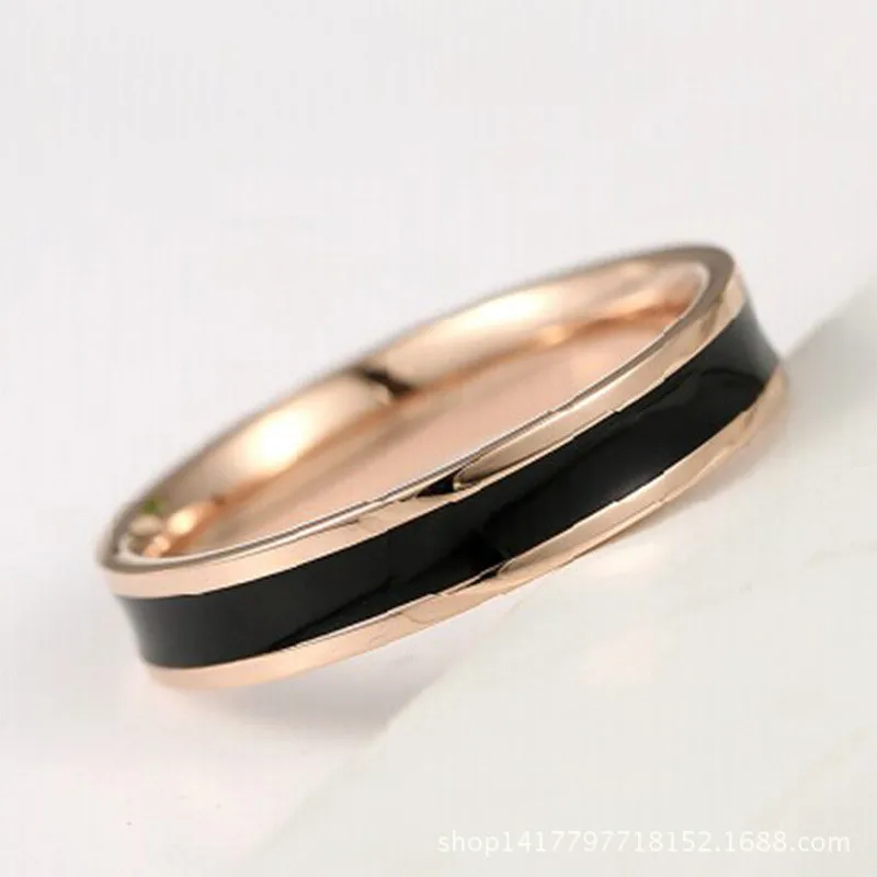 Women Jewelry Imitation Ceramic Ring Black/White Resin Tail Finger Ring Titanium Steel Rose Gold-Color Enamel Ring Women R007