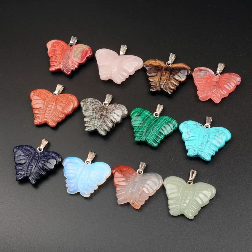 

12pcs Carved Natural Stone Quartz Agates Charm Findings Valentine's Day Gifts Vintage Butterfly Pendants for Jewelry Making Free