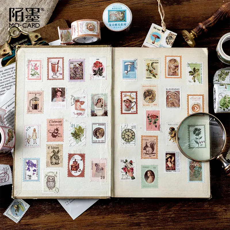 A Lot Retro Stamp Series and Paper Tape Creative Diy Handbook Coffee Plant Decorative Material Sticker Tape