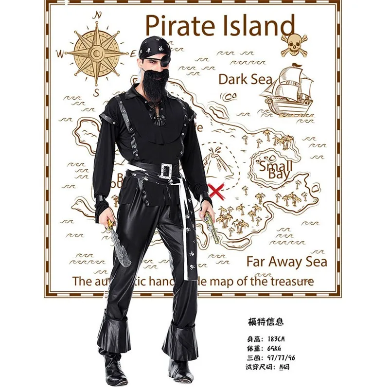 Uomini adulti barba nera pirata Cosplay Halloween guerriero ladro costumi carnevale Purim sfilata travestimento vestito da ballo in maschera