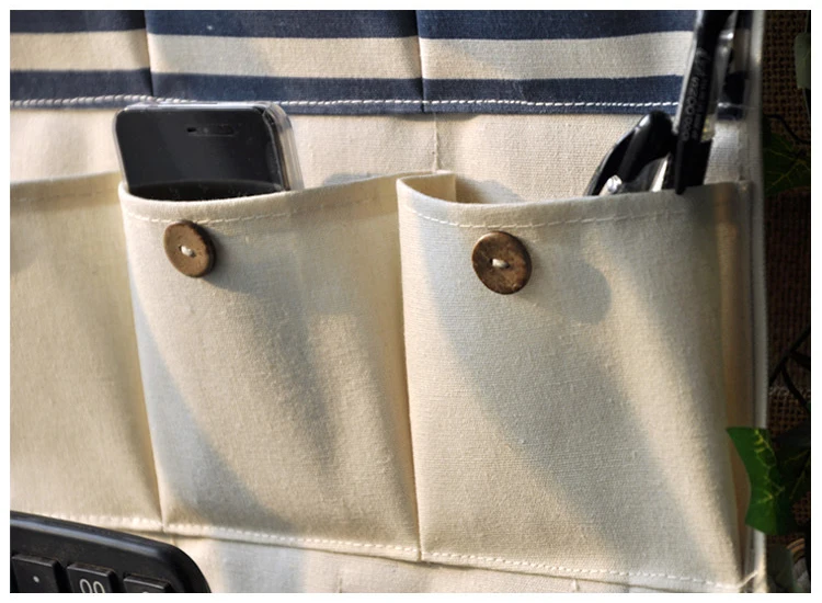 Cotton Linen 12 Pockets Closet Door Home Wall Hanging Organizer Storage Stuff Bags Pouch Navy Blue stripe style