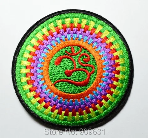 1X Hot Green ~ YOGA  ~ Aum om infinity hindu indian LOTUS retro hippie Iron On patch ~