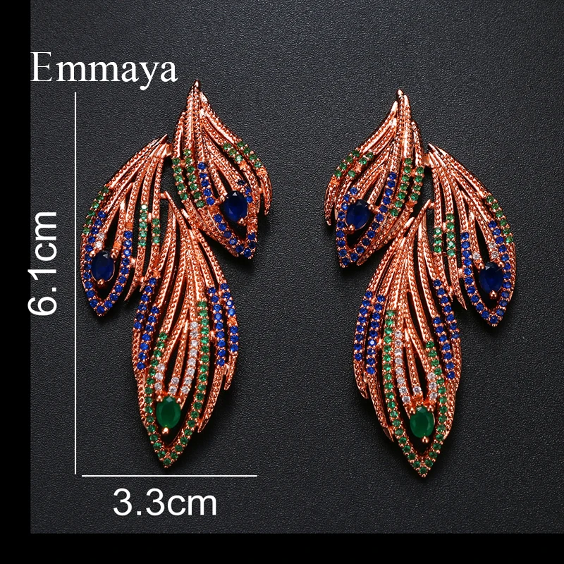 Emmaya Brand Charm Multicolor Fashion Gorgeous AAA Cubic Zircon Feather Shape Earrings For Woman Wedding Christmas Party Gift