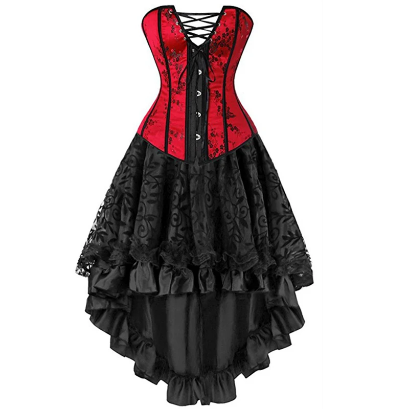 seksowne gorsety sukienki plus size kostium overbust burlesque gorset i spódnica komplet bielizny tutu gorset wiktoriańska moda czerwony