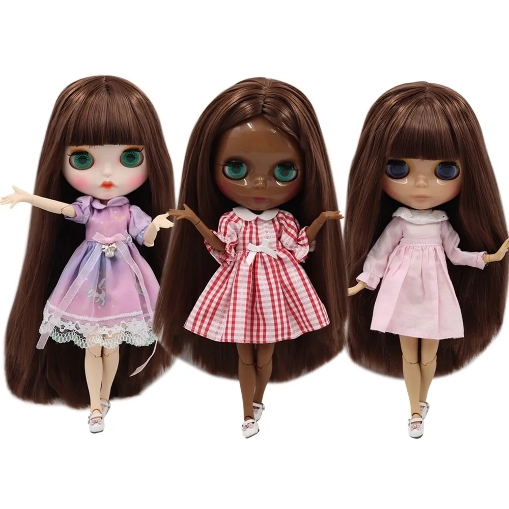 

ICY blyth doll customized face with long brown straight hair joint body for 1/6 bjd for girl toy gift