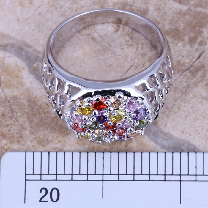 Dazzling Multicolor Red Garnet Silver Plated  Ring Size 6 / 7 / 8 / 9 R0251