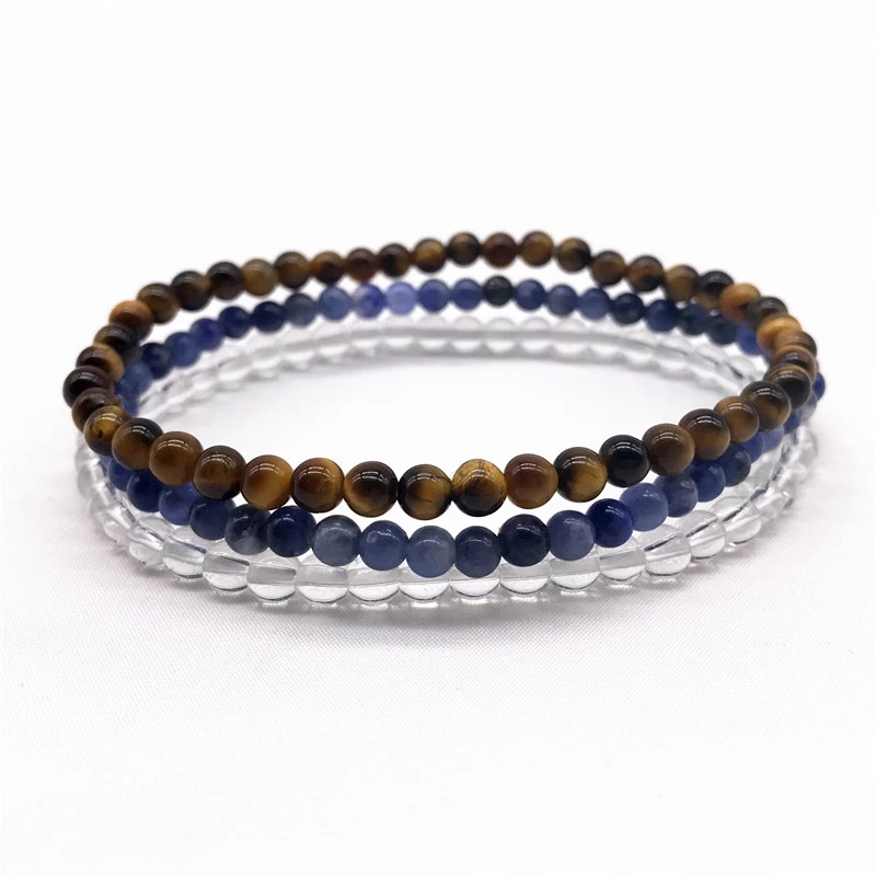 3pcs Natural Stone Bead Set Bracelet 4 mm Round Healing Energy 7 Chakra Bangles Crystal Sodalite Women Jewelry Gift For Her #23